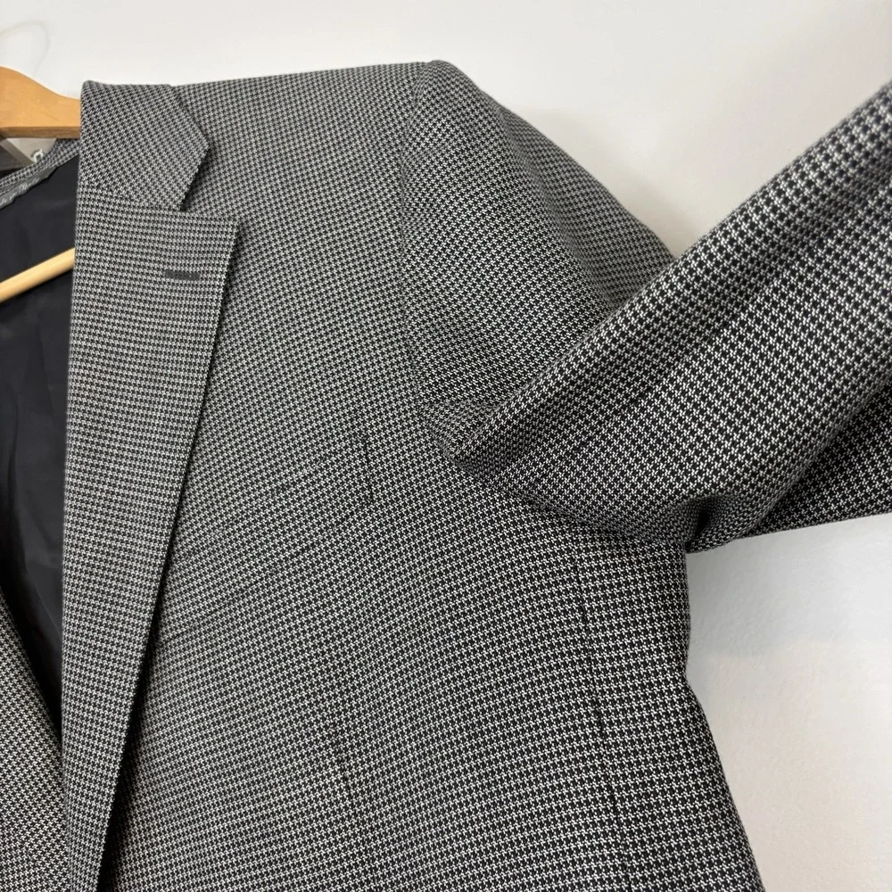 Canali Blazer Mens 44L Houndstooth Silk Wool Sport Coat Jacket Gray Black